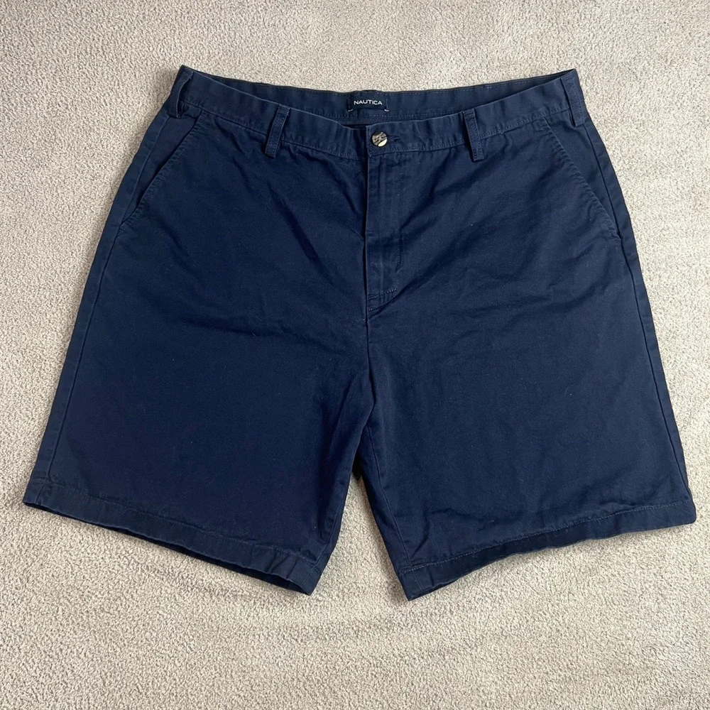 Nautica Shorts Size 40W Men's Navy Blue 100% Cotton Casual Chino Classy Everyday